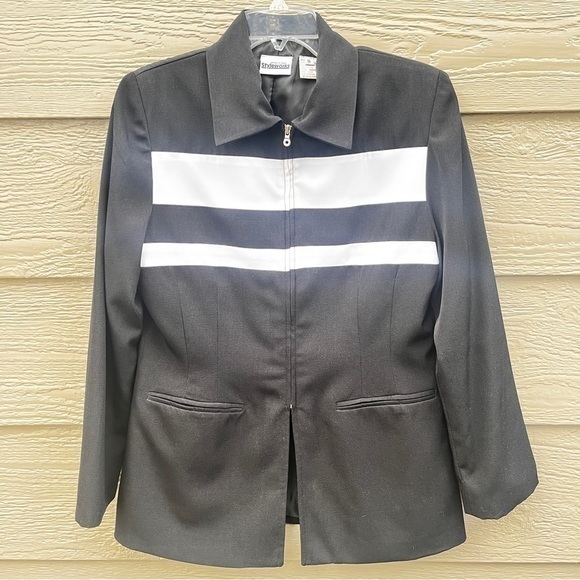 Newport News Styleworks Black White Jacket Women Small Zip Faux Pocket Lined VTG - Picture 6 of 10
